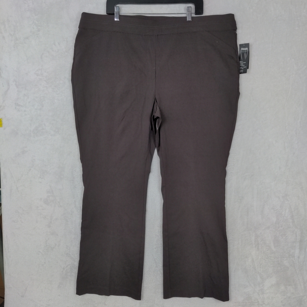NWT Kim Rogers Curvy Women Pants Size 22W Short ~ Brown Bootcut Stretch Pull On